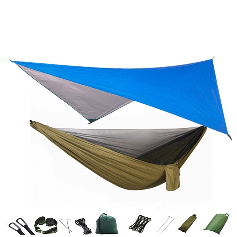 Camping Hammock Mosquito Net and Hammock Canopy Portable Nylon Hammock Rain Fly Tree Straps for Hiking Camping Survival Travel