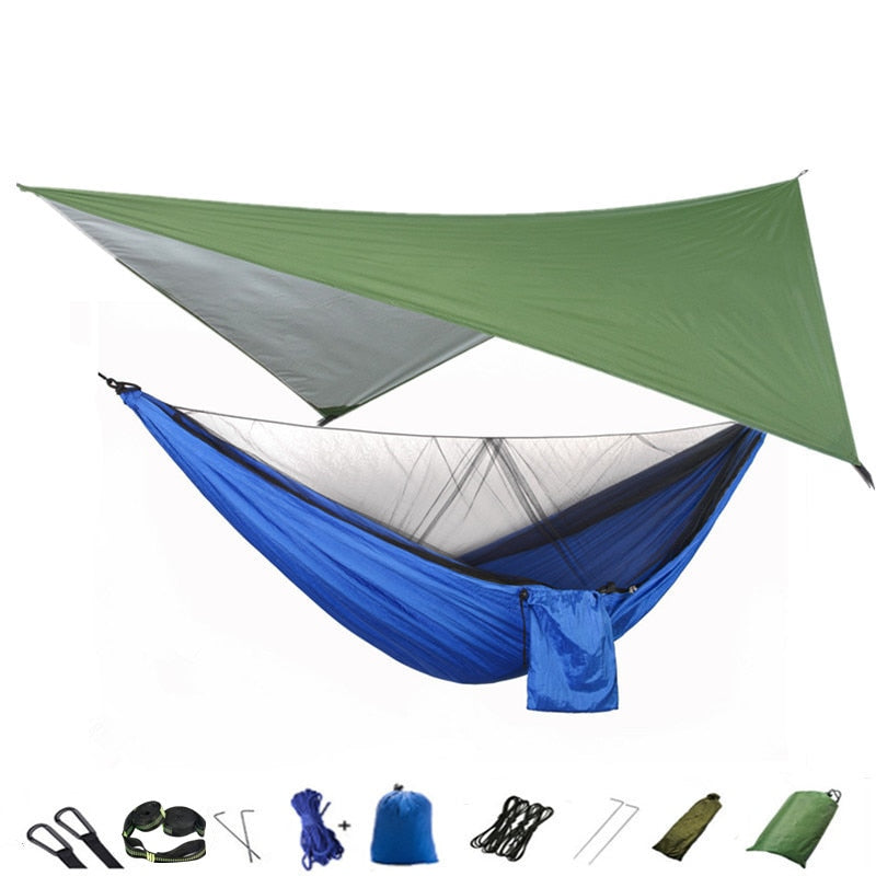 Camping Hammock Mosquito Net and Hammock Canopy Portable Nylon Hammock Rain Fly Tree Straps for Hiking Camping Survival Travel