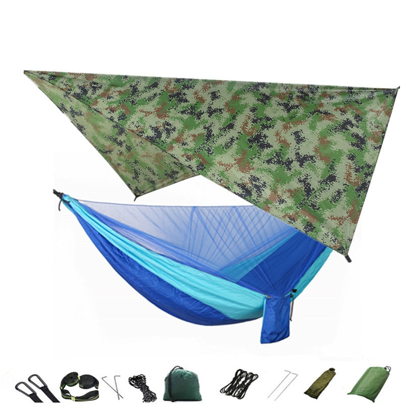 Camping Hammock Mosquito Net and Hammock Canopy Portable Nylon Hammock Rain Fly Tree Straps for Hiking Camping Survival Travel