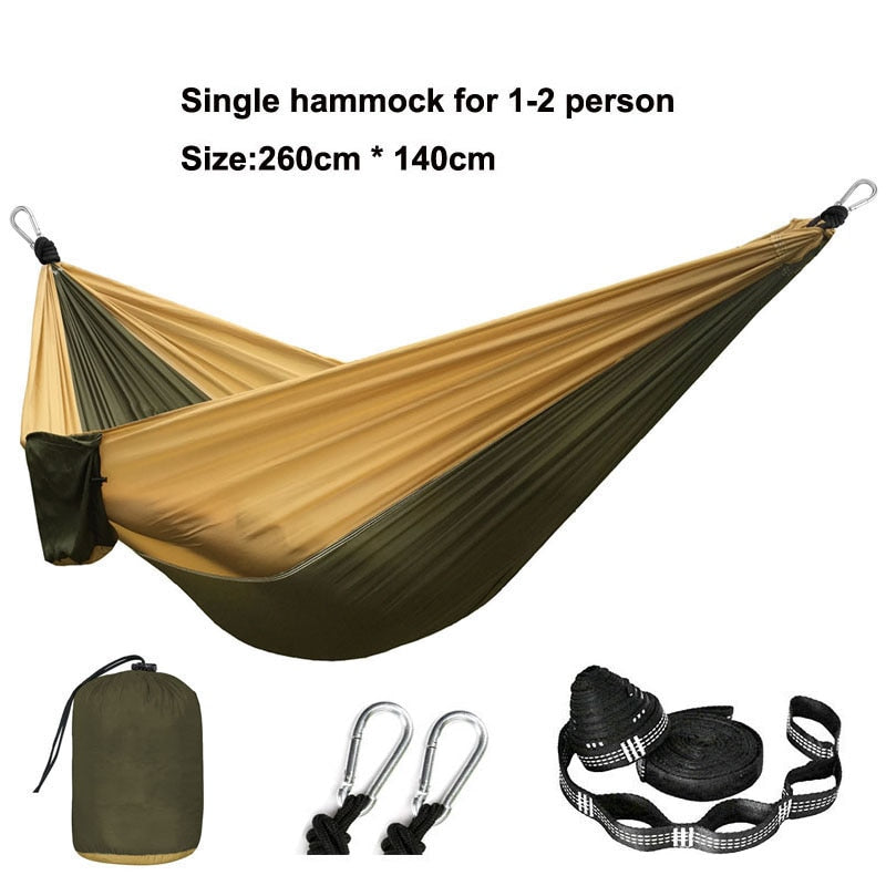 Solid Color Parachute Hammock with Hammock straps and Black carabiner Camping Survival travel Double Person outdoor furniture