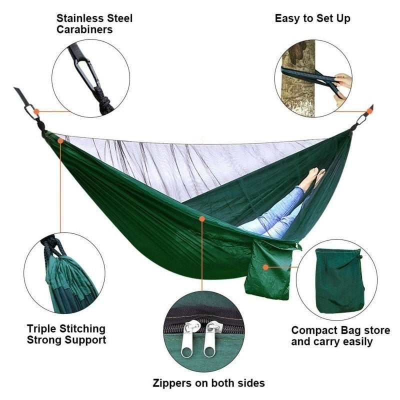 Camping Hammock Mosquito Net and Hammock Canopy Portable Nylon Hammock Rain Fly Tree Straps for Hiking Camping Survival Travel