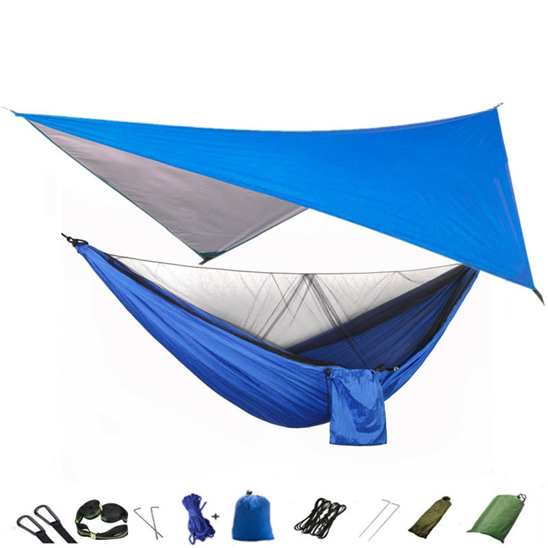 Camping Hammock Mosquito Net and Hammock Canopy Portable Nylon Hammock Rain Fly Tree Straps for Hiking Camping Survival Travel