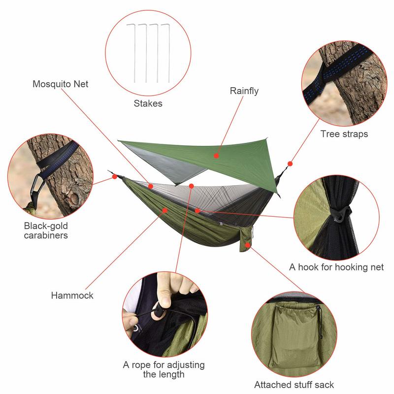 Camping Hammock Mosquito Net and Hammock Canopy Portable Nylon Hammock Rain Fly Tree Straps for Hiking Camping Survival Travel