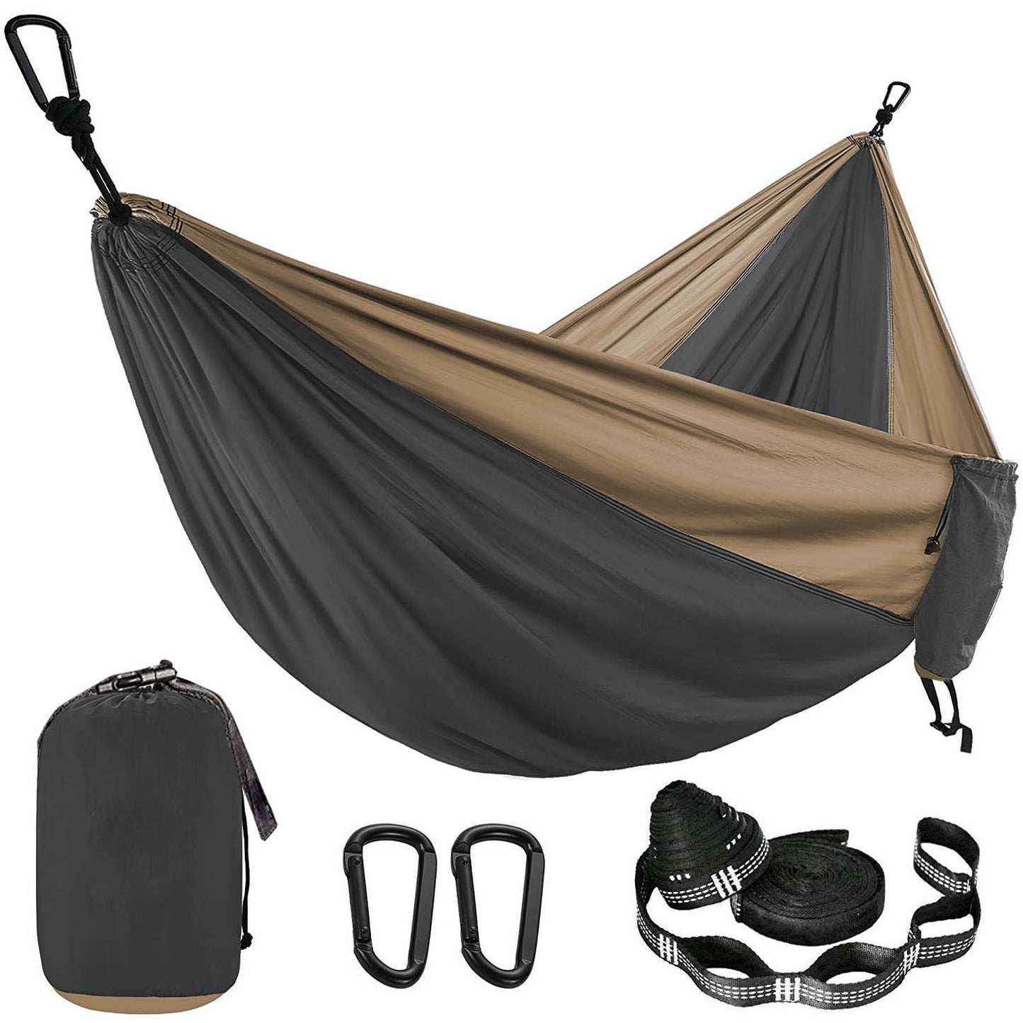 Solid Color Parachute Hammock with Hammock straps and Black carabiner Camping Survival travel Double Person outdoor furniture